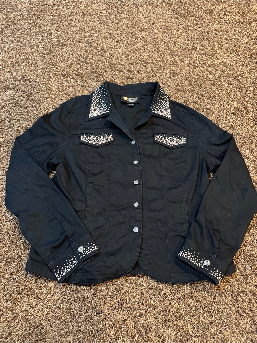 Christine Alexander Black Jean Jacket with rhinestone & pink Accents